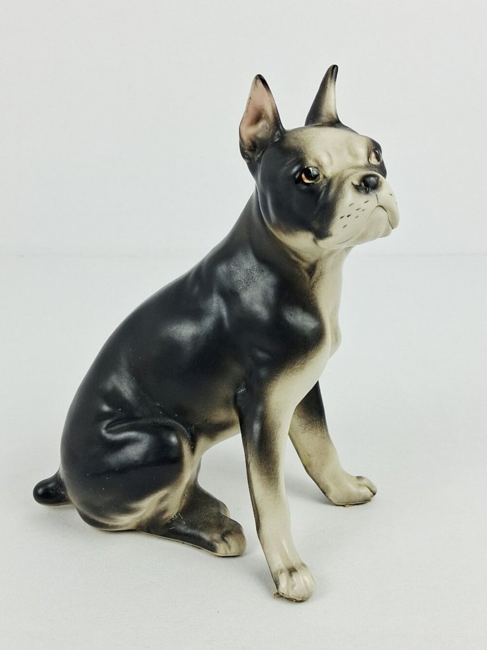 VTG Enesco Boston Terrier Dog Ceramic Figurine Black & White Gloss Finish 6.25" - Picture 1 of 12